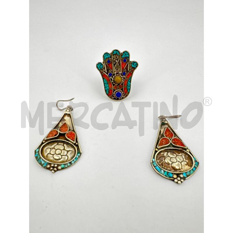 PARURE ANELLO ORECCHINI ENTNICI ROSSI BLU | Mercatino dell'Usato Roma torrevecchia 1