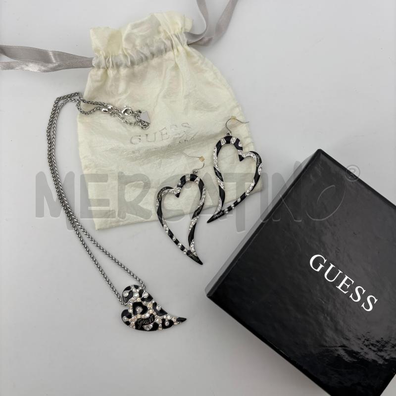 PARURE GUESS COLLANA CUORE NERO ARGENT ORECCHINI | Mercatino dell'Usato Roma torrevecchia 1