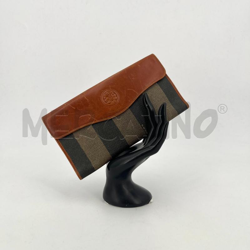 PORTA FOGLIO FENDI VINTAGE MARRONE BANDE GRIGIO NERE | Mercatino dell'Usato Roma torrevecchia 1