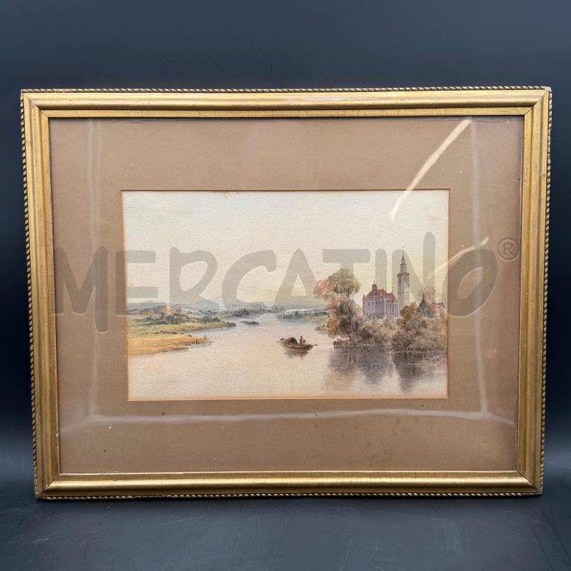 QUADRO ACQUARELLO PAESAGGIO FIUME DANUBIO 48X38 | Mercatino dell'Usato Roma torrevecchia 1