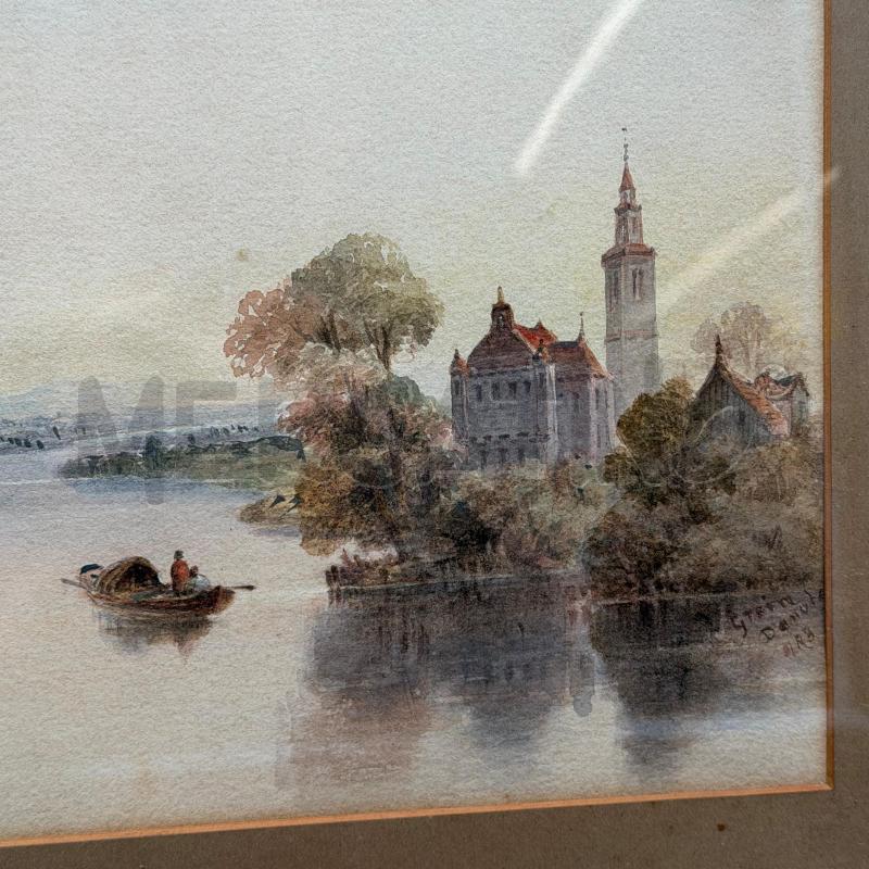 QUADRO ACQUARELLO PAESAGGIO FIUME DANUBIO 48X38 | Mercatino dell'Usato Roma torrevecchia 2