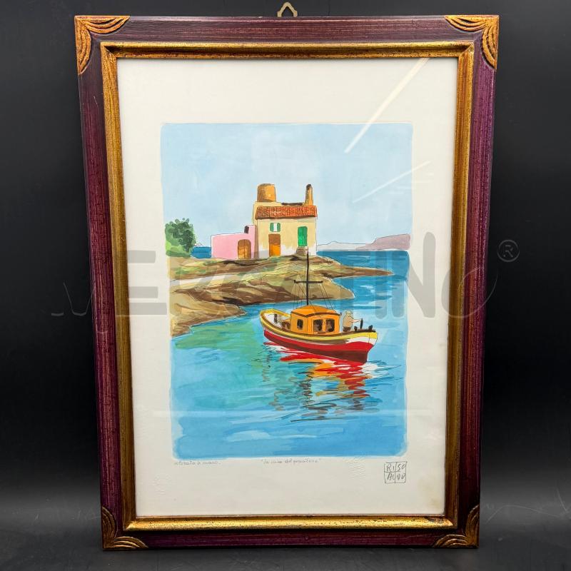 QUADRO LA CASA DEL PESCATORE FIRMA ALDO RISO 57X42 | Mercatino dell'Usato Roma torrevecchia 1