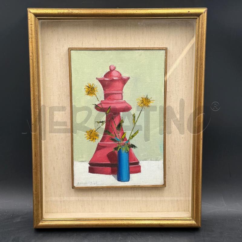 QUADRO PEDONE ROSSO VASO FIORI GIALLI C/DOR | Mercatino dell'Usato Roma torrevecchia 1