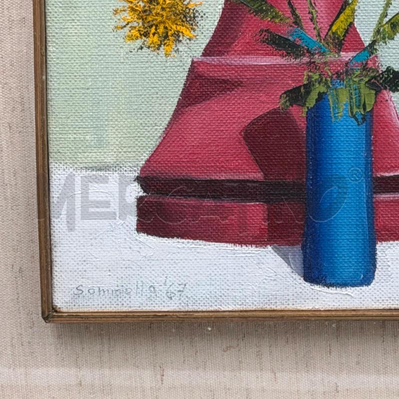 QUADRO PEDONE ROSSO VASO FIORI GIALLI C/DOR | Mercatino dell'Usato Roma torrevecchia 3