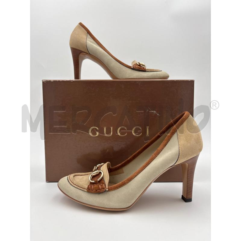 SCARPE GUCCI BEIGE FIBIA DORATA SCAMOSCIATE | Mercatino dell'Usato Roma torrevecchia 1