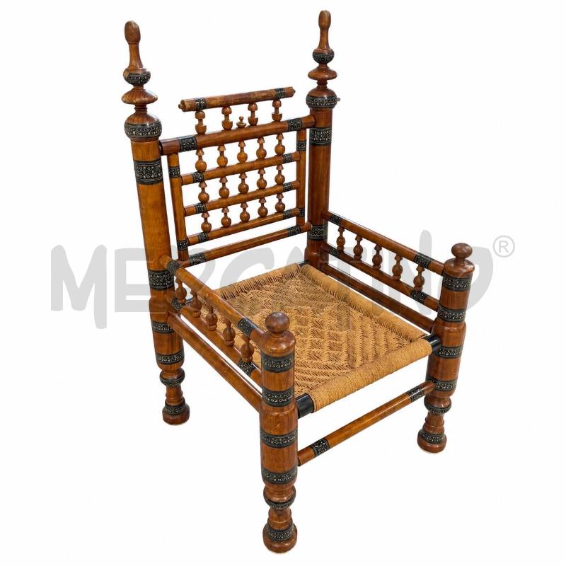 SEDIA LEGNO STILE ORIENTALE SEDUTA CORDA INTRECCIATA | Mercatino dell'Usato Roma torrevecchia 1
