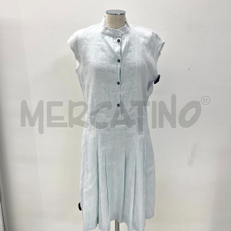 VESTITO D AMBALI LINO BIANCO RIGHE CELESTI BOTTONI NERI | Mercatino dell'Usato Roma torrevecchia 1