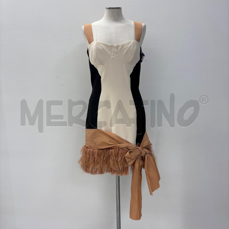 VESTITO D ELISABETTA FRANCHI BEIGE NERO FRANGE ROSA | Mercatino dell'Usato Roma torrevecchia 1