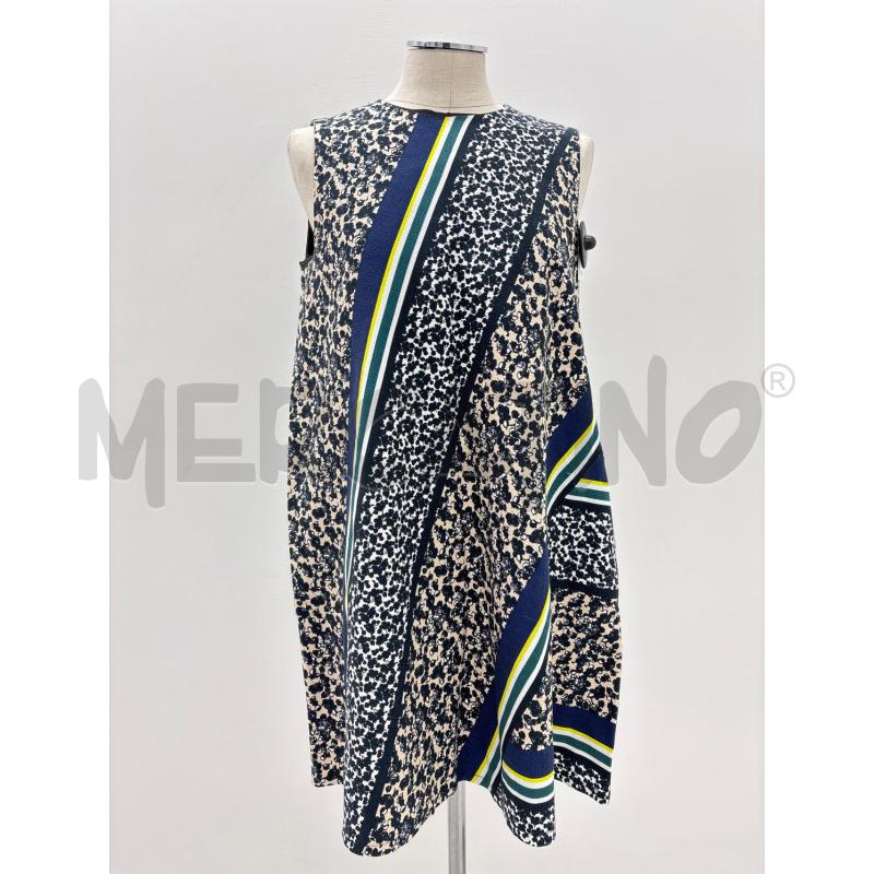 VESTITO D INTREND BEIGE FIORI NERI FASCIA BLU GIALLA VERDE | Mercatino dell'Usato Roma torrevecchia 1