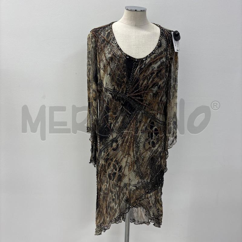 VESTITO D PAOLA FORI MARRONE FIORI STRASS SETA | Mercatino dell'Usato Roma torrevecchia 1