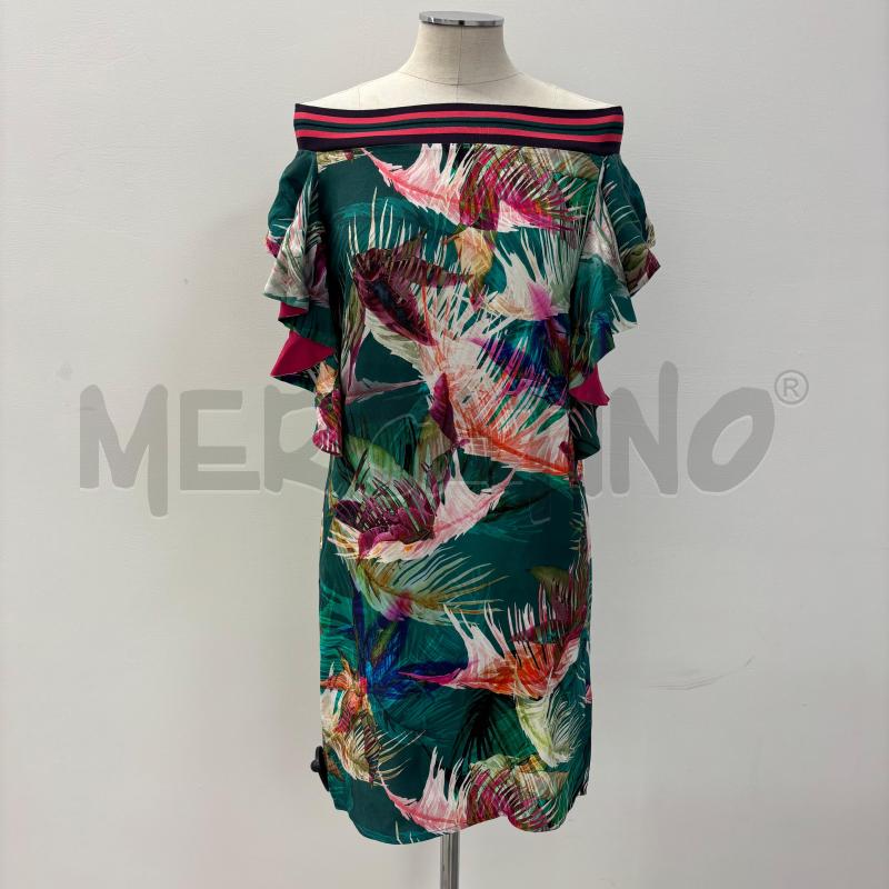 VESTITO D SISLEY VERDE FANTASIA FOGLIE SCOLLO FASCIA | Mercatino dell'Usato Roma torrevecchia 1