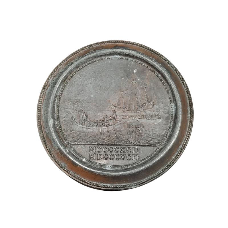 BASSORILEVO COLOMBO 1892 PIOMBO DIPINTO | Mercatino dell'Usato Roma ostia 2
