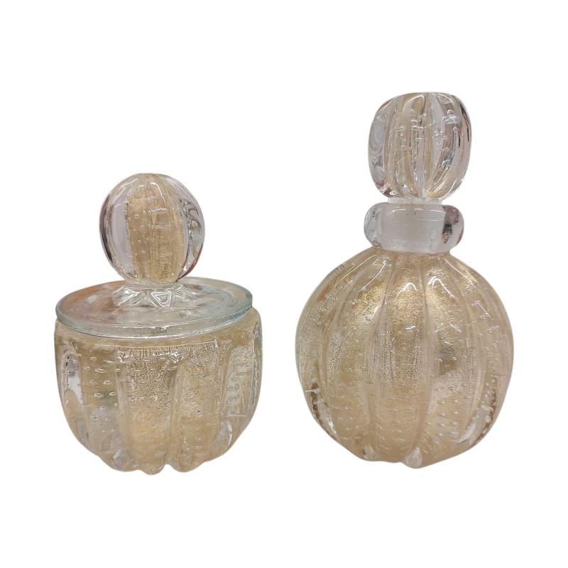 COPPIA BOCCETTE DA TOILETTE ATR BAROVIER VETRO DORATO BULICANTE | Mercatino dell'Usato Roma ostia 1