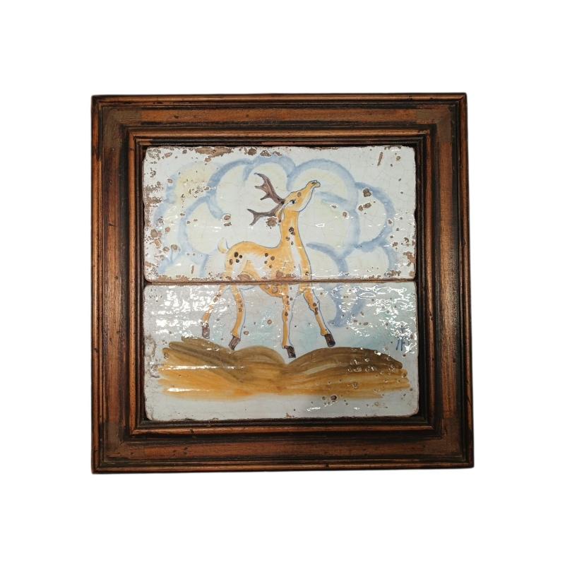 DIPINTO SU CERAMICA ANTILOPE DERUTA CORNICE LEGNO | Mercatino dell'Usato Roma ostia 1