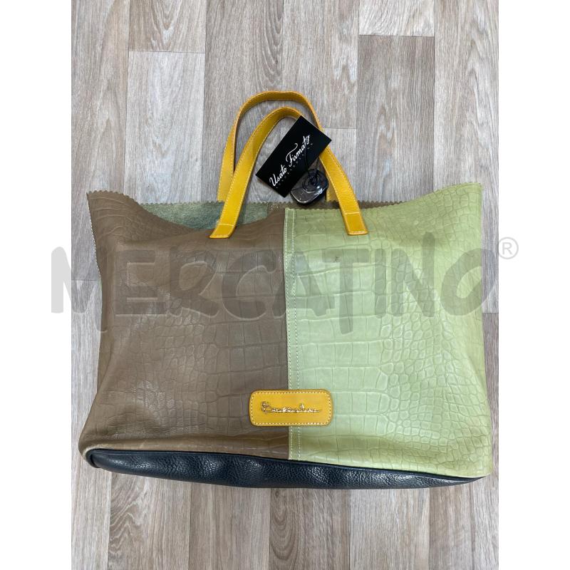 BORSA DONNA BRACCIALINI VER APELLE TRICOLORE MARRONE/SENAPE/VERDE PISTACCHIO | Mercatino dell'Usato Pomezia 1
