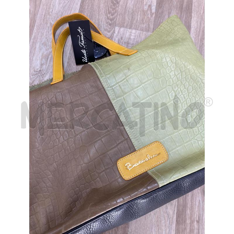 BORSA DONNA BRACCIALINI VER APELLE TRICOLORE MARRONE/SENAPE/VERDE PISTACCHIO | Mercatino dell'Usato Pomezia 2