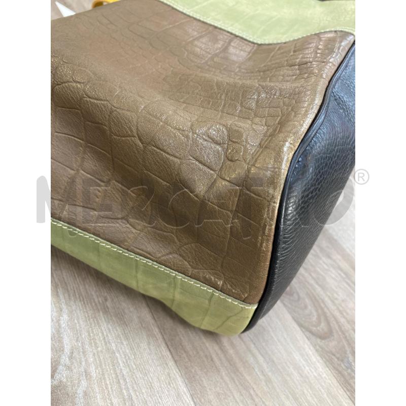 BORSA DONNA BRACCIALINI VER APELLE TRICOLORE MARRONE/SENAPE/VERDE PISTACCHIO | Mercatino dell'Usato Pomezia 4