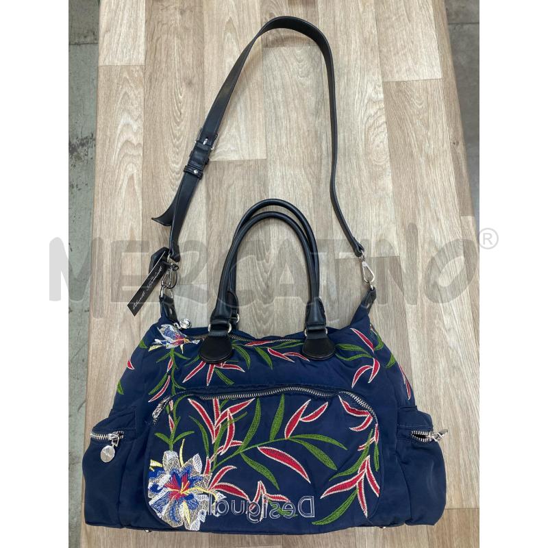 BORSA DONNA DESIGUAL TESSUTO RICAMI FOGLIE BLU SCURO  | Mercatino dell'Usato Pomezia 1