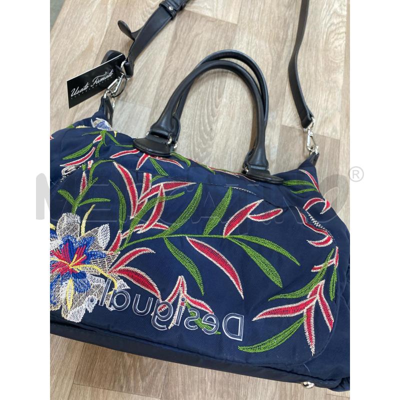 BORSA DONNA DESIGUAL TESSUTO RICAMI FOGLIE BLU SCURO  | Mercatino dell'Usato Pomezia 2