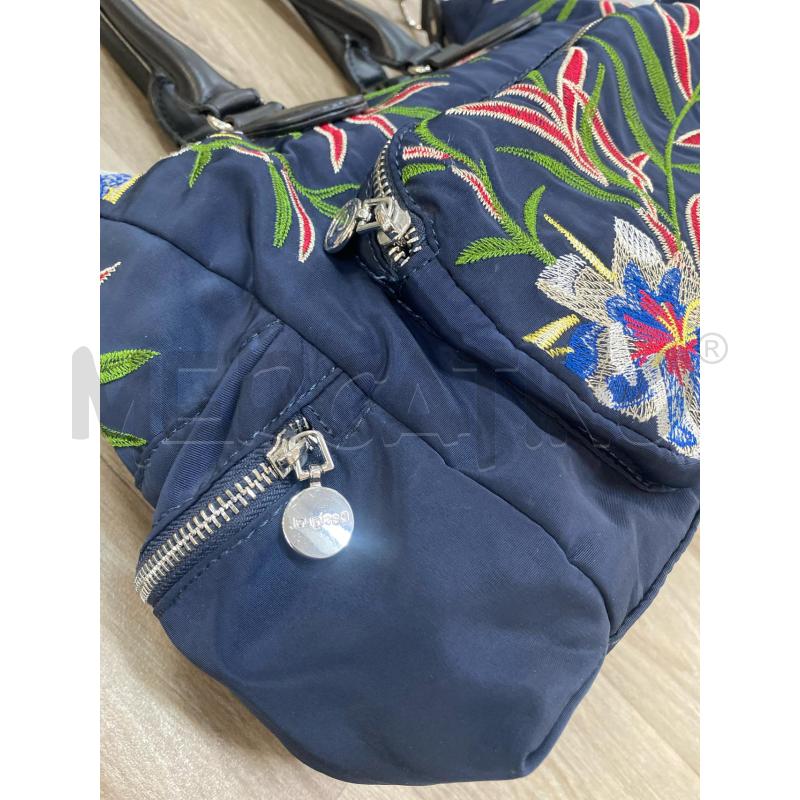 BORSA DONNA DESIGUAL TESSUTO RICAMI FOGLIE BLU SCURO  | Mercatino dell'Usato Pomezia 3