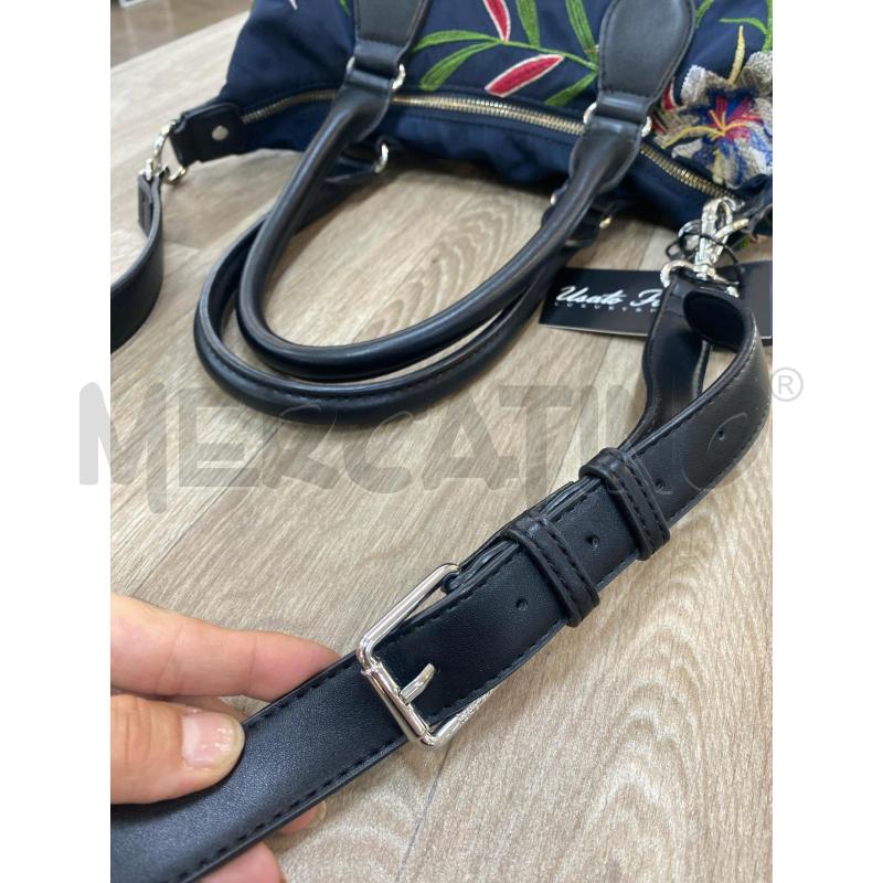 BORSA DONNA DESIGUAL TESSUTO RICAMI FOGLIE BLU SCURO  | Mercatino dell'Usato Pomezia 4