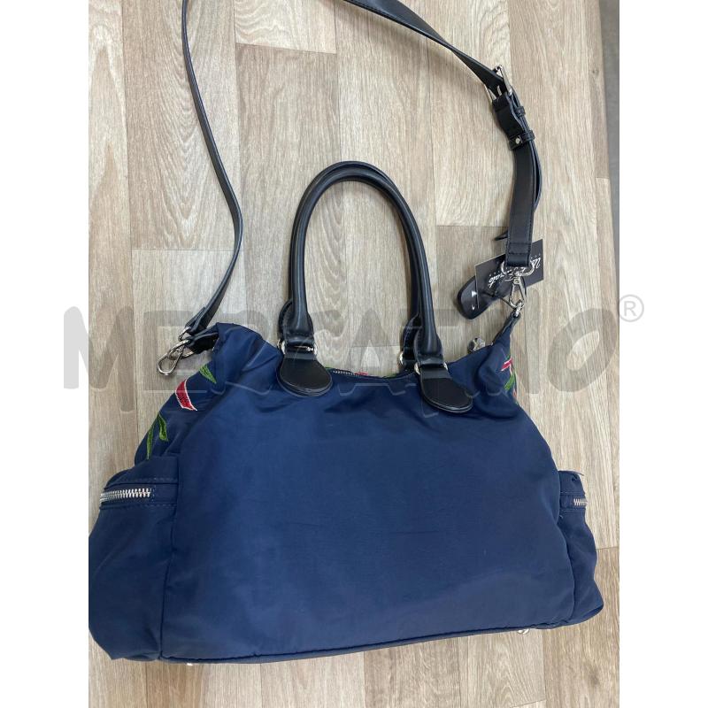 BORSA DONNA DESIGUAL TESSUTO RICAMI FOGLIE BLU SCURO  | Mercatino dell'Usato Pomezia 5