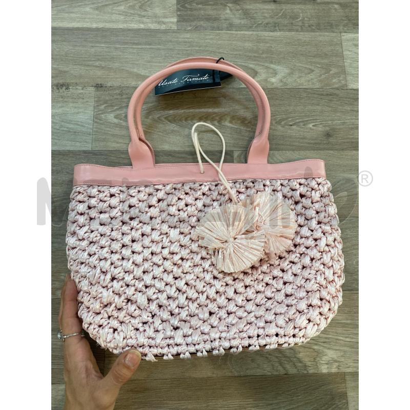 BORSA DONNA FURLA ROSA PELLE E RAFIA | Mercatino dell'Usato Pomezia 1