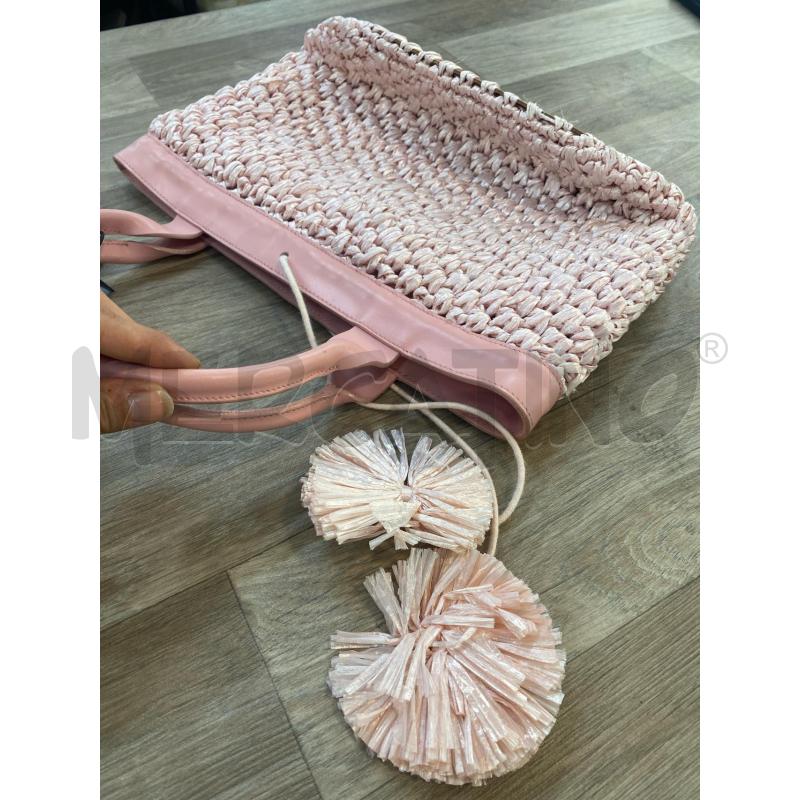 BORSA DONNA FURLA ROSA PELLE E RAFIA | Mercatino dell'Usato Pomezia 3