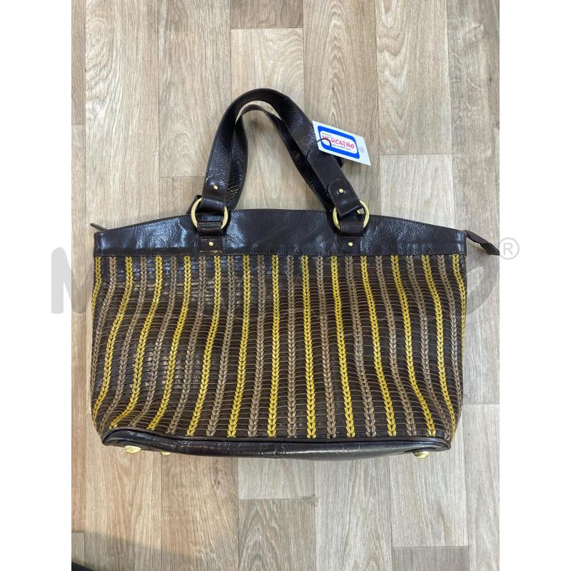 BORSA DONNA GRANDE MARRONE STRISCE GIALLE | Mercatino dell'Usato Pomezia 1