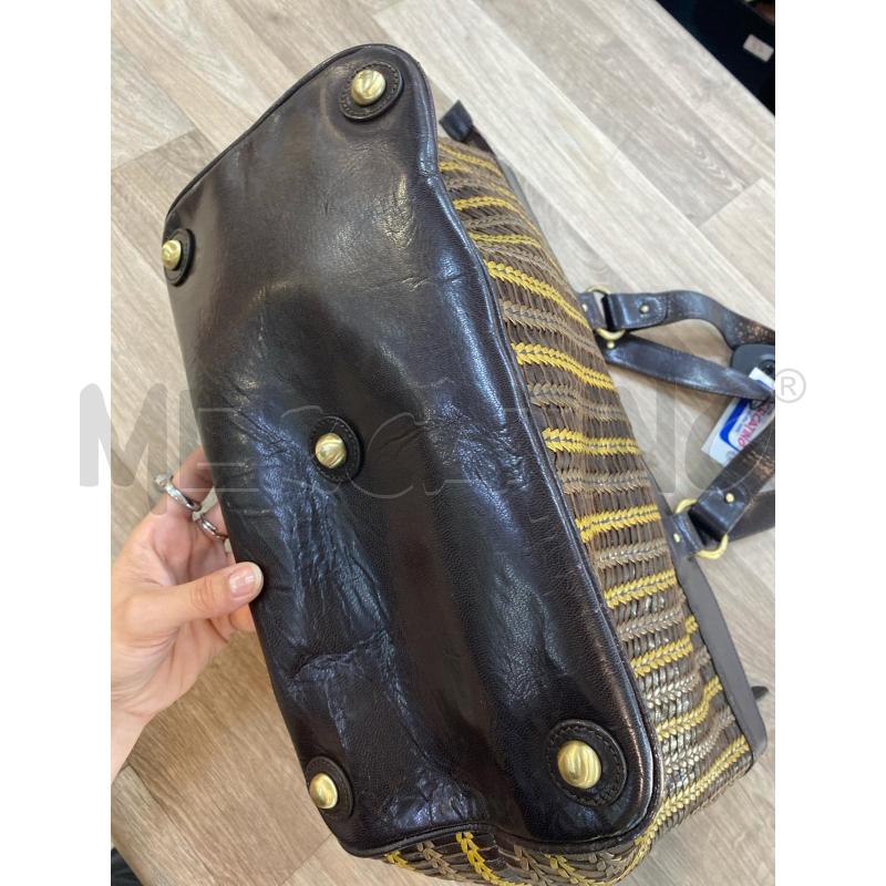 BORSA DONNA GRANDE MARRONE STRISCE GIALLE | Mercatino dell'Usato Pomezia 4