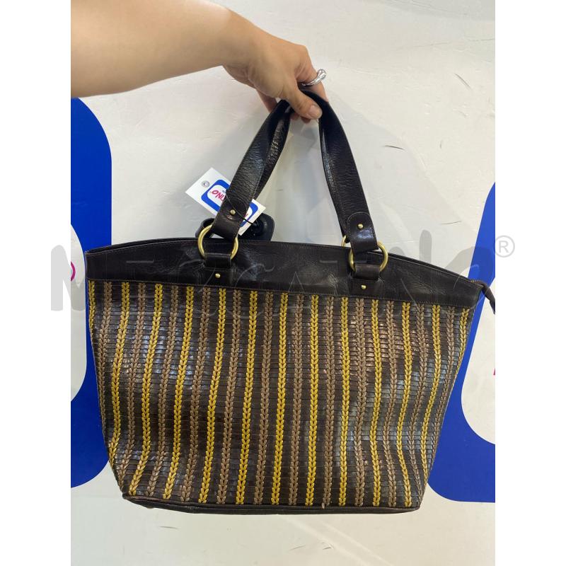BORSA DONNA GRANDE MARRONE STRISCE GIALLE | Mercatino dell'Usato Pomezia 5