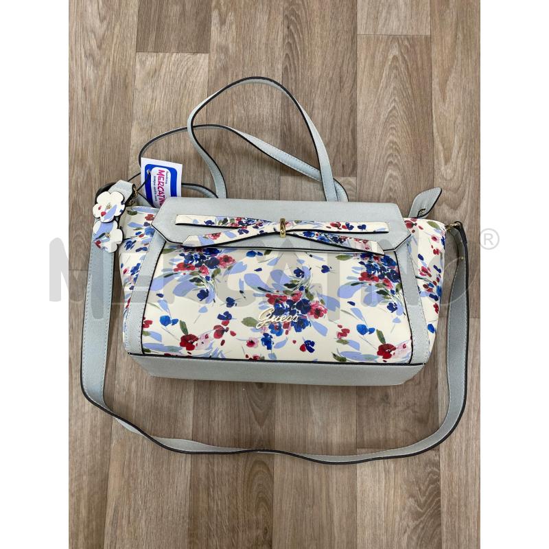 BORSA DONNA GUESS BIANCA FANTASIA FIORI CELESTI ROSSI | Mercatino dell'Usato Pomezia 1