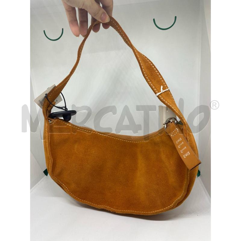 BORSA DONNA PELLE SCAMOSCIATA ELLE ARANCIONE MEZZALUNA | Mercatino dell'Usato Pomezia 2