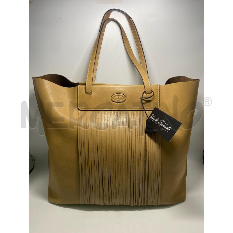 BORSA DONNA TOD'S IN PELLE BEIGE CON FRANGE | Mercatino dell'Usato Pomezia 1