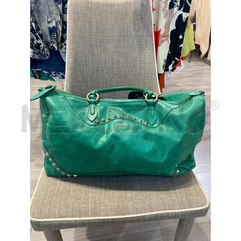 BORSA DONNA TOSAC BLU VERA PELLE VERDE ACCESO BORCHIETTE | Mercatino dell'Usato Pomezia 1