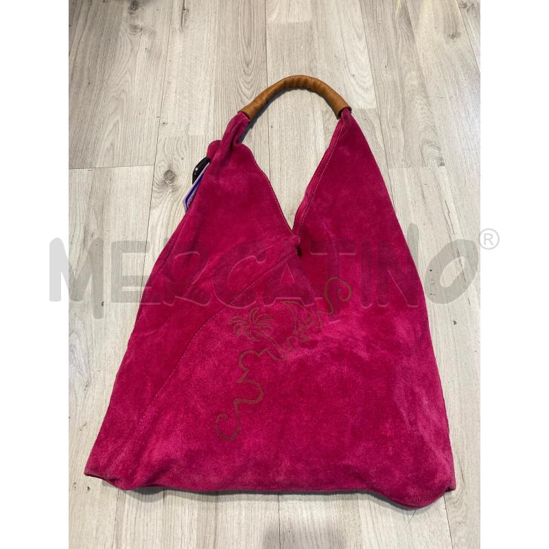 BORSA DONNA VERA PELLE SCAMOSCITAA FUXIA PALME MANICO MARRONE | Mercatino dell'Usato Pomezia 1