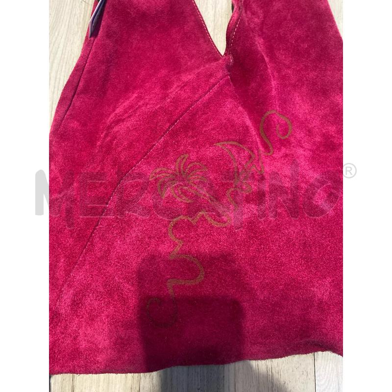 BORSA DONNA VERA PELLE SCAMOSCITAA FUXIA PALME MANICO MARRONE | Mercatino dell'Usato Pomezia 2