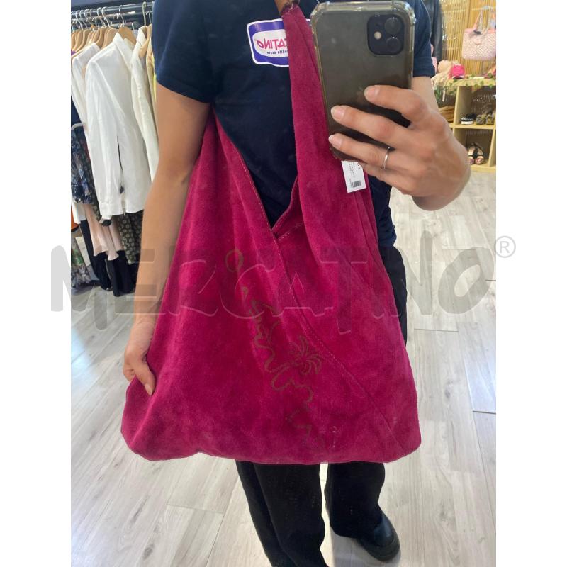 BORSA DONNA VERA PELLE SCAMOSCITAA FUXIA PALME MANICO MARRONE | Mercatino dell'Usato Pomezia 5