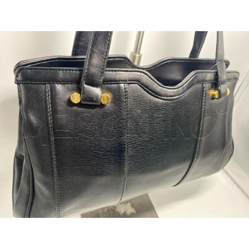 BORSA DONNA VINTAGE NERA VERA PELLE CHIUSURA DORATA | Mercatino dell'Usato Pomezia 2
