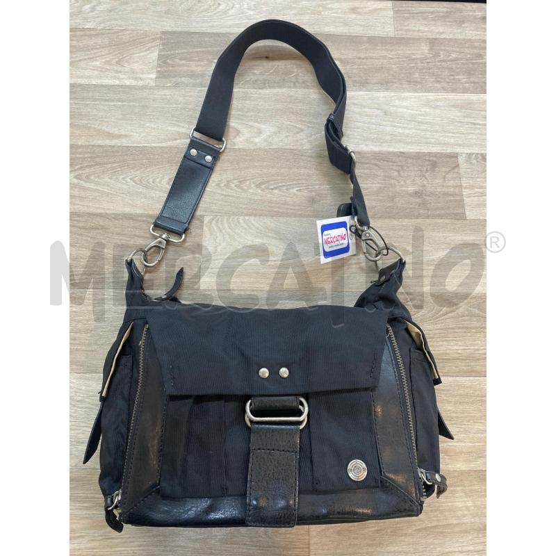 BORSA DONNA VINTAGE ZIPPO INSERTI PELLE E TESSUTO NERO | Mercatino dell'Usato Pomezia 1
