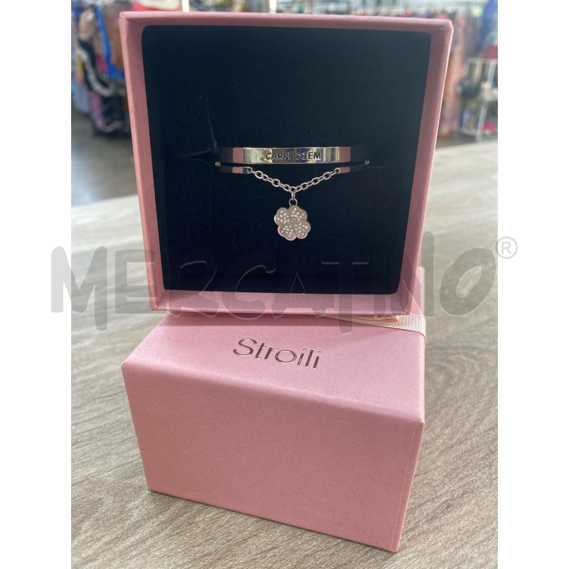 BRACCIALE STROILI QUADRIFOGLIO BRILLANTINI CATENELLA RIGIDO ARGENTATO | Mercatino dell'Usato Pomezia 1
