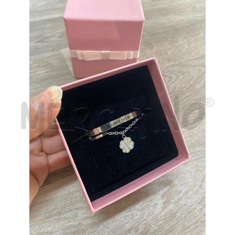 BRACCIALE STROILI QUADRIFOGLIO BRILLANTINI CATENELLA RIGIDO ARGENTATO | Mercatino dell'Usato Pomezia 2
