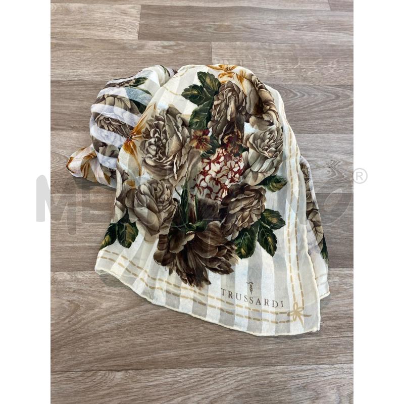 FOULARD IN SETA TRUZZARDI PANNA BANDE SEMITRASPARENTI  FIORI | Mercatino dell'Usato Pomezia 1
