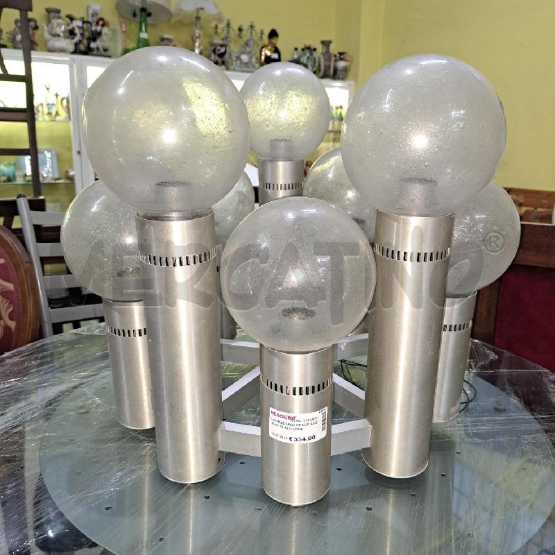 LAMPADARIO SPACE AGE ANNI 70 ALLUMINIO E VETRO SOFFIATO | Mercatino dell'Usato Pomezia 1