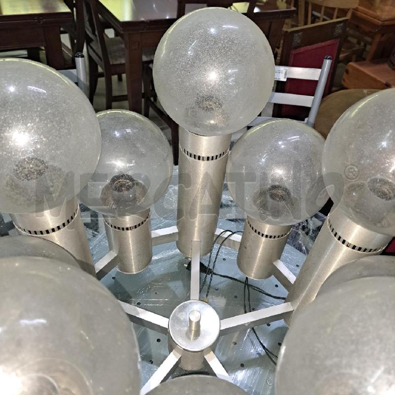 LAMPADARIO SPACE AGE ANNI 70 ALLUMINIO E VETRO SOFFIATO | Mercatino dell'Usato Pomezia 3