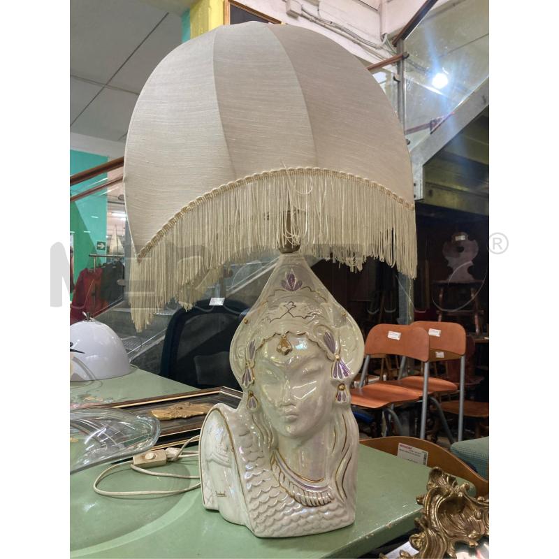 LAMPADA CERAMICA GRANDE DONNA DECORI ORO VIOLA | Mercatino dell'Usato Pomezia 1