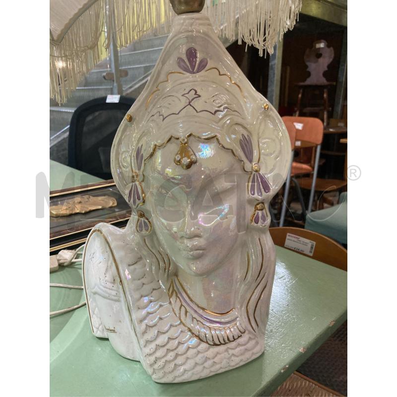 LAMPADA CERAMICA GRANDE DONNA DECORI ORO VIOLA | Mercatino dell'Usato Pomezia 2