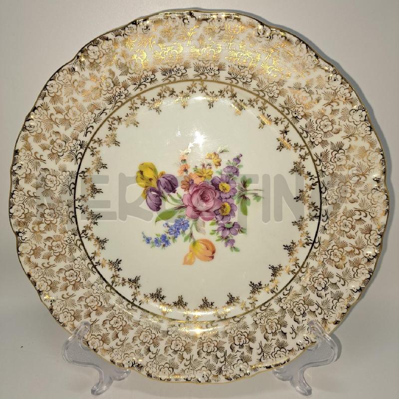 PIATTO POCELLANA CECOSLOVACCHIA B/FIORI GOLD | Mercatino dell'Usato Pomezia 1