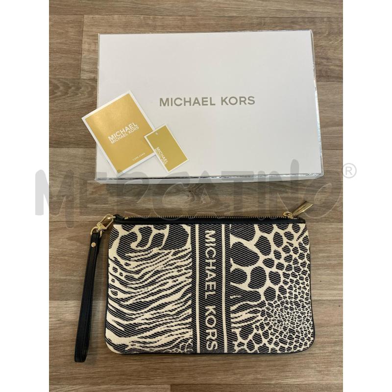 POCHETTE MICHAEL KORS TESSUTO ANIMALIER BIANCO E NERO | Mercatino dell'Usato Pomezia 1