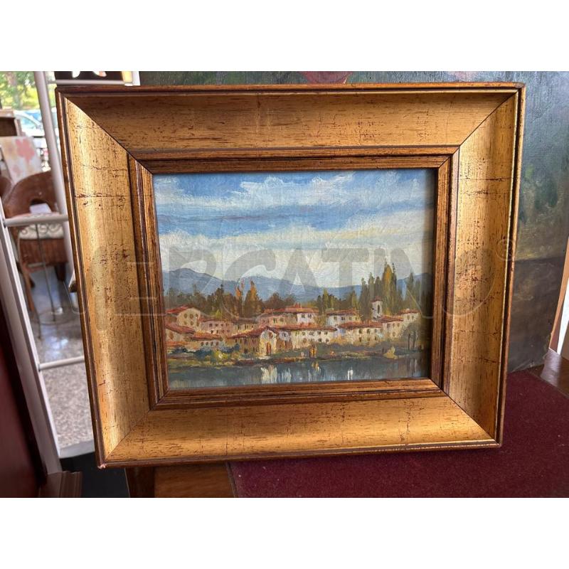 QUADRO OLIO SU LEGNO PAESE | Mercatino dell'Usato Pomezia 1